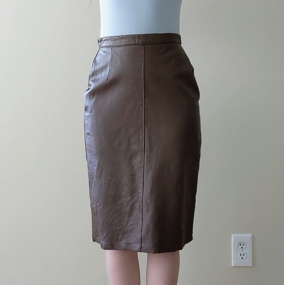 Brown Leather Midi Skirt - Picture 3 of 4